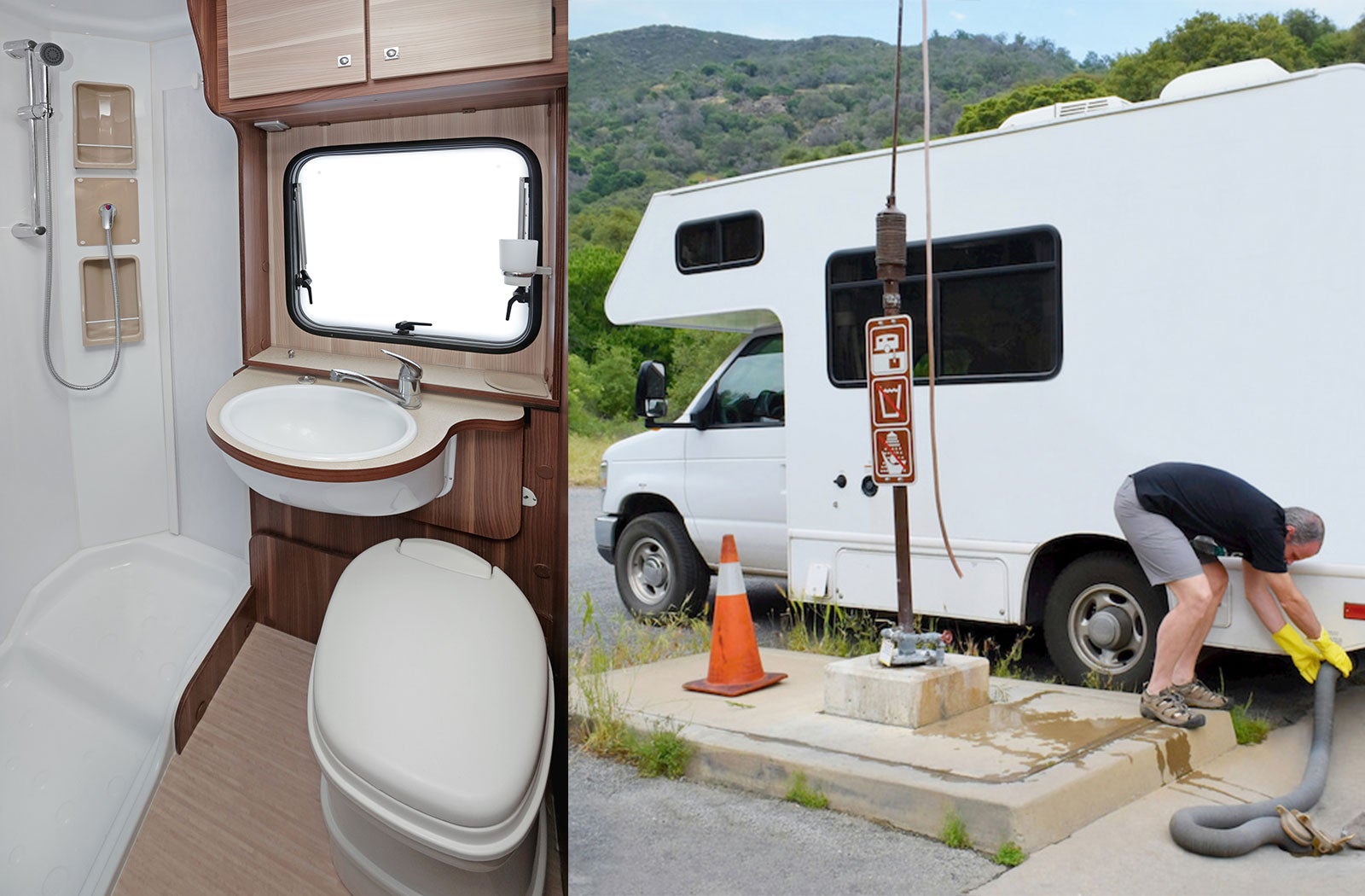 Portable RV/camper toilet and holding tank setup in Oswego, New York