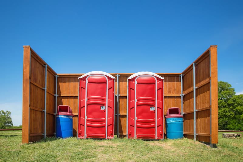 Short-term porta potty units staged for delivery in Oswego, New York